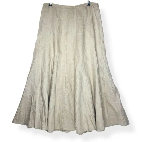 J Jill Fit & Flare Linen Maxi Skirt Size 12 Beige Metallic Travel Boho Romantic - Picture 2 of 13